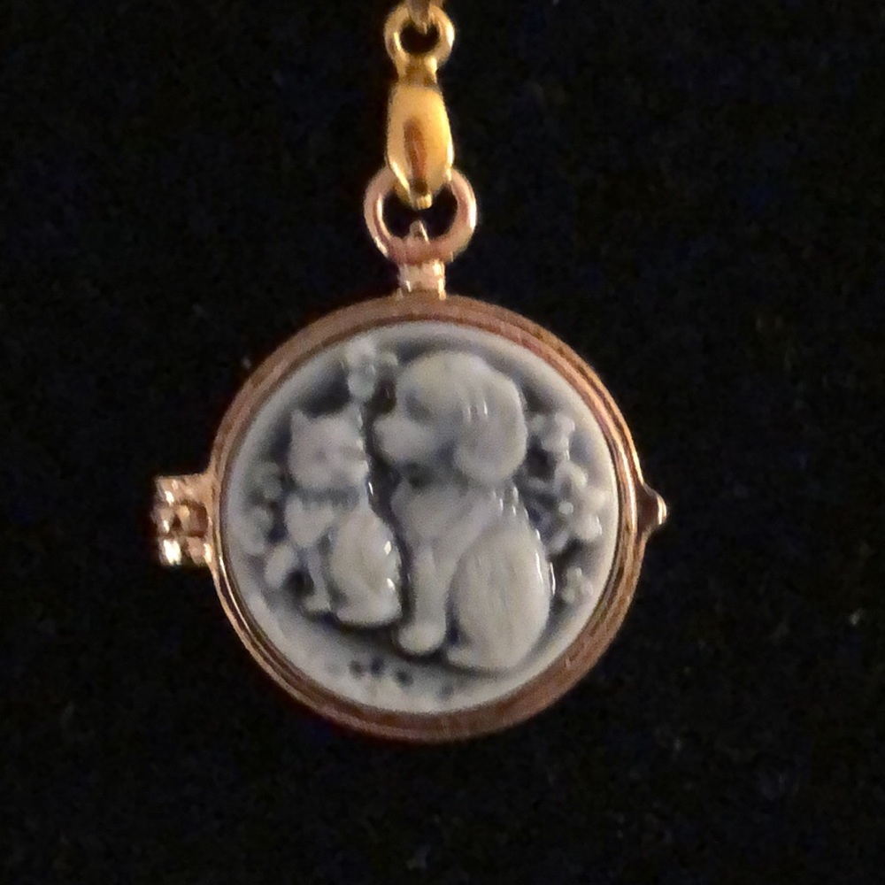 Vintage Gold and Black Cameo Locket Pendant